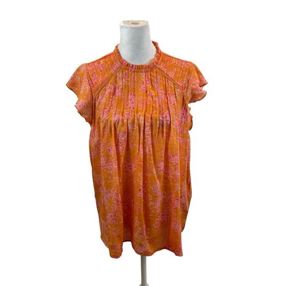 Nanette Nanette Lepore Brand Floral Print Pin Tuck Ruffle Sleeve Blouse‎ Medium - Picture 1 of 13
